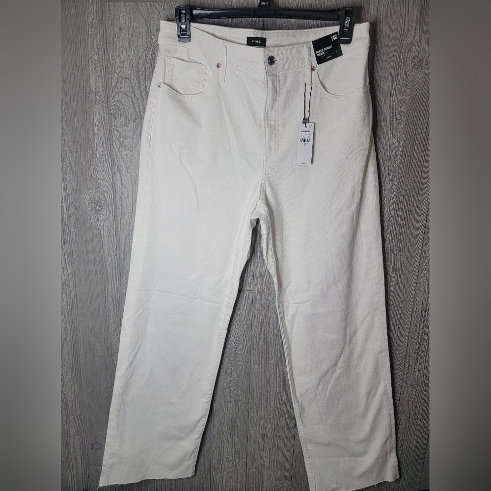 ♡Express Relaxed Straight High Rise Stretch Jeans‎ Swan White 14R 006712364